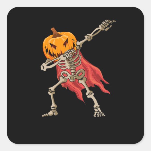 Dabbing Skeleton Scary Pumpkin Dab Halloween Vierkante Sticker (Voorkant)