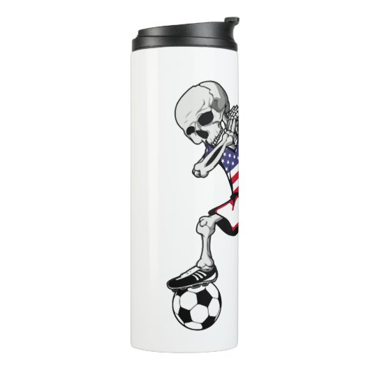 Dabbing Skeleton Soccer Halloween Verenigde Staten Thermosbeker (Gedraaid links)