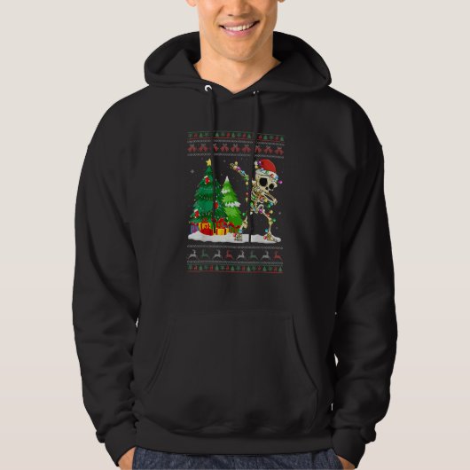 Dabbing Skeleton Tree Santa Hat Ugly Christmas Swe Hoodie (Voorkant)