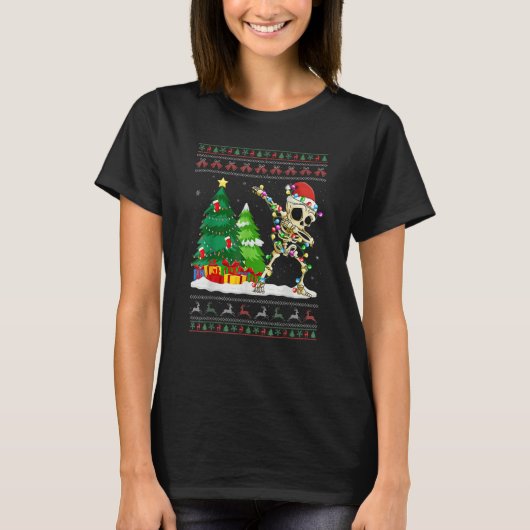 Dabbing Skeleton Tree Santa Hat Ugly Christmas Swe T-shirt (Voorkant)