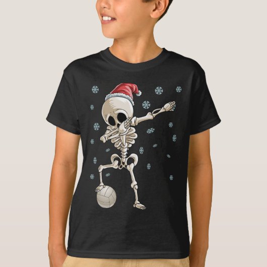 Dabbing Skeleton Volleybal Kerstman Hoed T T-shirt (Voorkant)