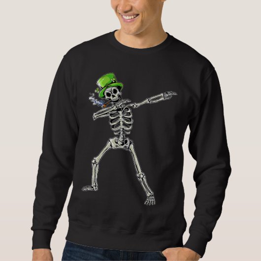 Dabbing Skeleton Wearing Green Hat  St Patrick's D Trui (Voorkant)