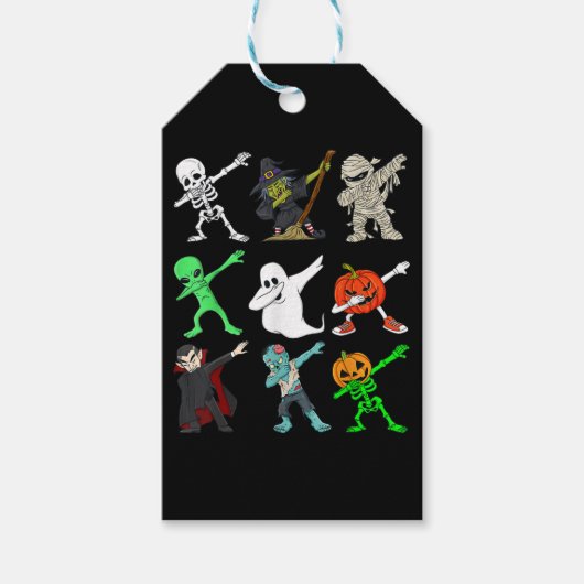 Dabbing Skeleton Witch en Monsters Halloween Cadeaulabel (Voorkant)