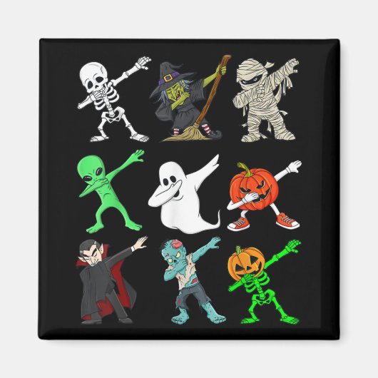 Dabbing Skeleton Witch en Monsters Halloween Magneet (Voorkant)