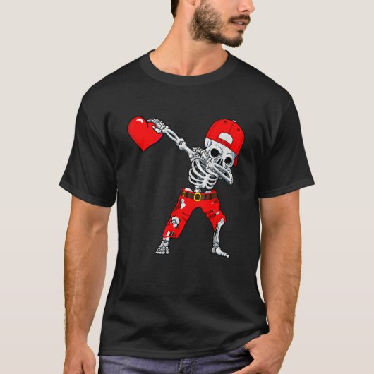 Dabbing Skeleton With Heart Love Valentine's Day B T-shirt (Voorkant)