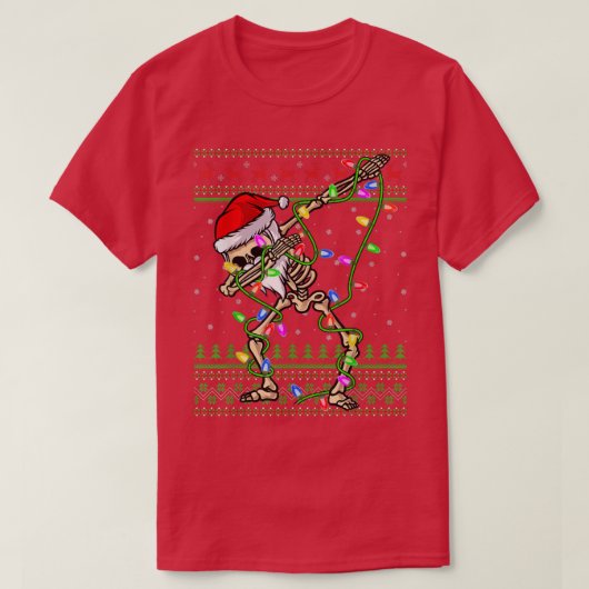 Dabbing Skeleton Xmas licht Ugly Santa Skeleton C T-shirt (Design voorkant)