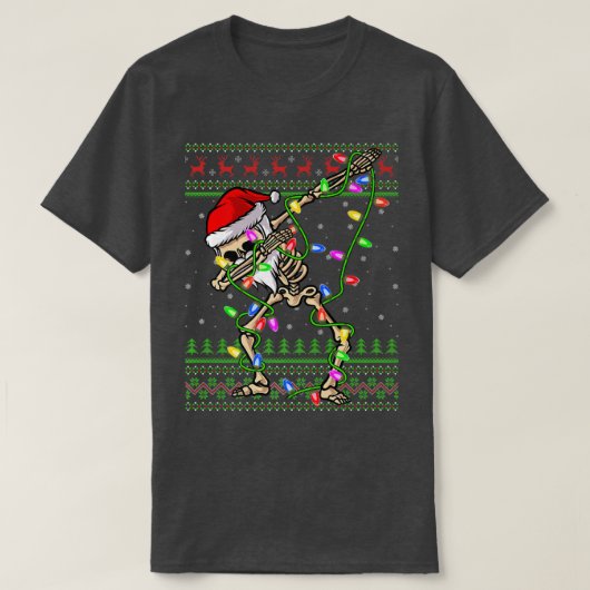 Dabbing Skeleton Xmas licht Ugly Santa Skeleton C T-shirt (Design voorkant)