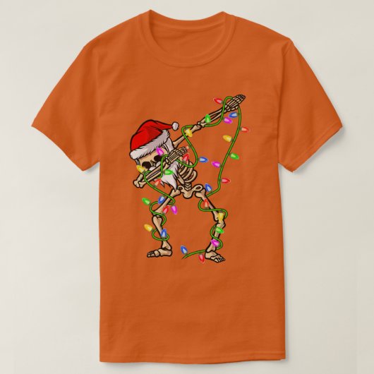 Dabbing Skeleton Xmas Lights Funny Santa Skeleton T-shirt (Design voorkant)