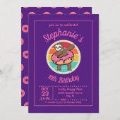 Dabbing Sloth met Donut Birthday Party Kaart (Voorkant / Achterkant)