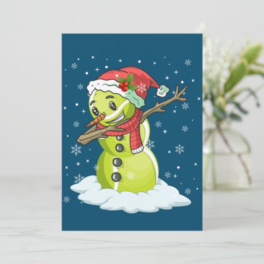 Dabbing Sneeuwman Tennisbal T-shirt Kerstmis Xmas Kaart (Staand voorkant)