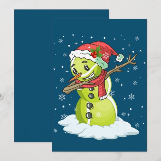 Dabbing Sneeuwman Tennisbal T-shirt Kerstmis Xmas Kaart (Voorkant / Achterkant)