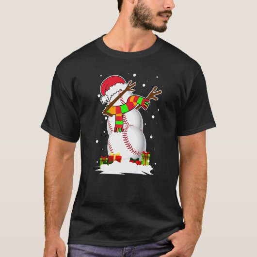Dabbing Snowman Baseball Santa Kerstpaja T-shirt (Voorkant)