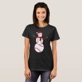 Dabbing Snowman Baseball Santa Kerstpaja T-shirt (Voorkant volledig)