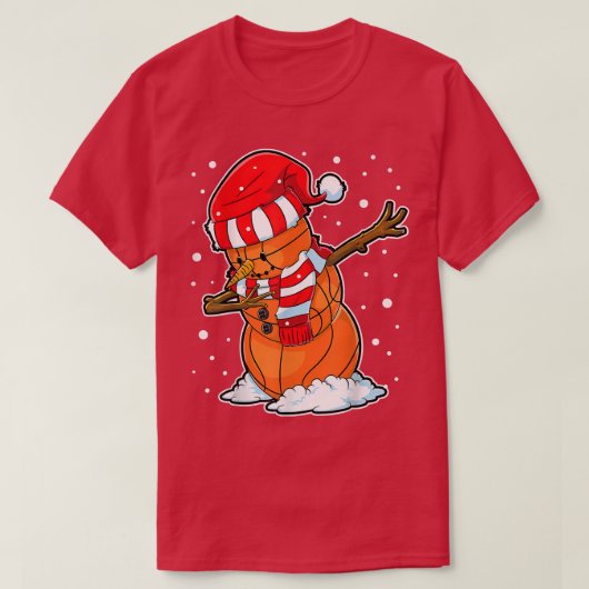 Dabbing Snowman Basketball Ball Kerstmis T-shirt (Design voorkant)