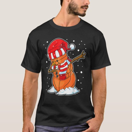 Dabbing Snowman Basketball Ball Kerstmis T-shirt (Voorkant)