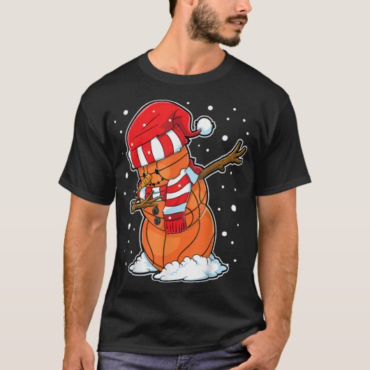 Dabbing Snowman Basketball Ball Kerstmis T-shirt (Voorkant)