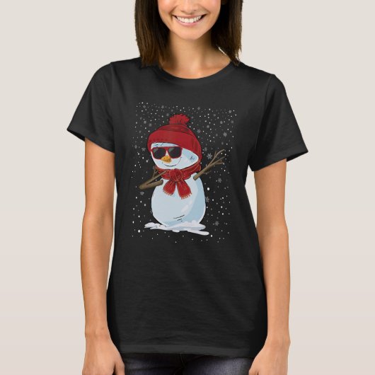 Dabbing snowman Santa Hat Sunbribril Kerstmis T-shirt (Voorkant)