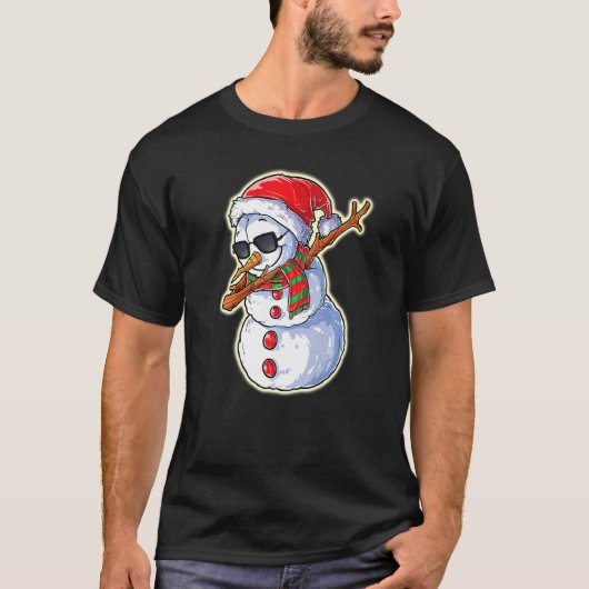 Dabbing Snowman Santa Hat with Sunbril Christma T-shirt (Voorkant)