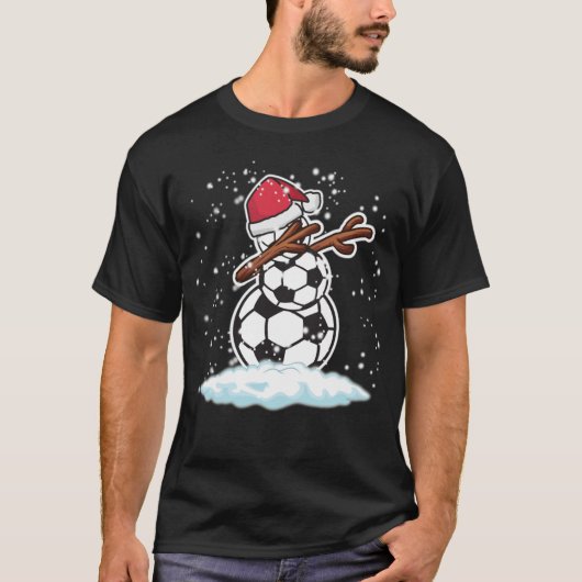 Dabbing Snowman Soccer Kerstmis Funny T mannen soc T-shirt (Voorkant)