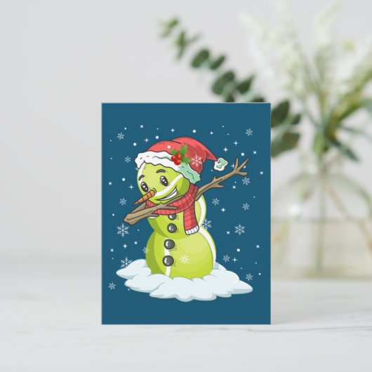 Dabbing Snowman Tennis Ball T-shirt Kerstmis Briefkaart (Staand voorkant)