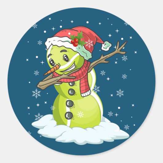 Dabbing Snowman Tennis Ball T-shirt Kerstmis Ronde Sticker (Voorkant)