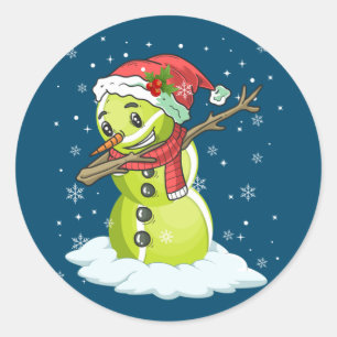 Dabbing Snowman Tennis Ball T-shirt Kerstmis Ronde Sticker