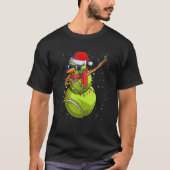Dabbing Snowman Tennis Lover Santa Hat Kerstmis T-shirt (Voorkant)