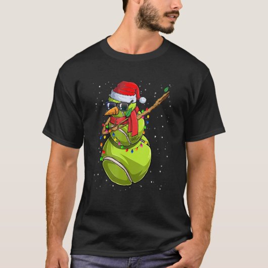Dabbing Snowman Tennis Lover Santa Hat Kerstmis T-shirt (Voorkant)