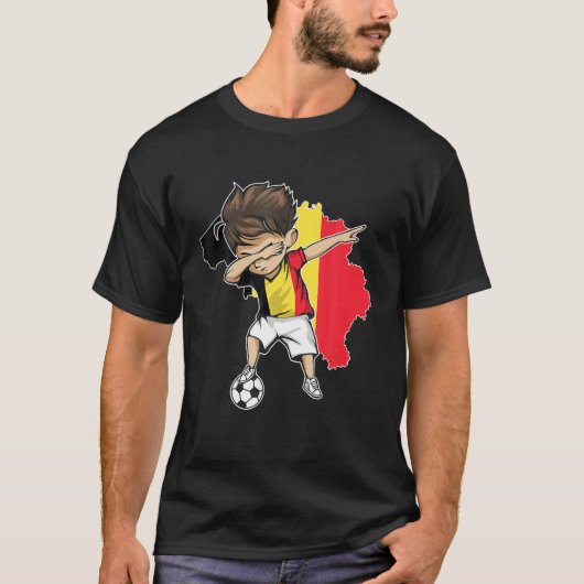 Dabbing Soccer Boy Belgium Jersey - Belgium Map Fl T-shirt (Voorkant)