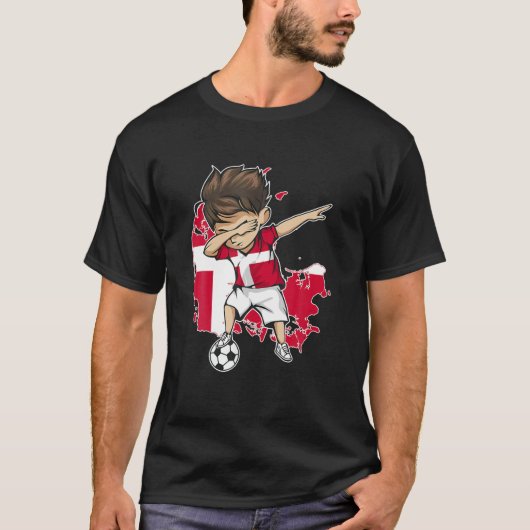 Dabbing Soccer Boy Denmark Jersey - Denmark Map Fl T-shirt (Voorkant)