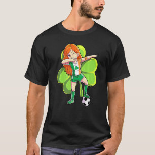 Dabbing Soccer Girl St Patricks Day Kinder vrouwen T-shirt