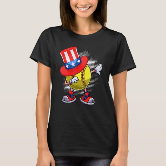 Dabbing Softball Ball & oom Sam Pet American 4th T-shirt (Voorkant)