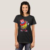Dabbing Softball Ball & oom Sam Pet American 4th T-shirt (Voorkant volledig)