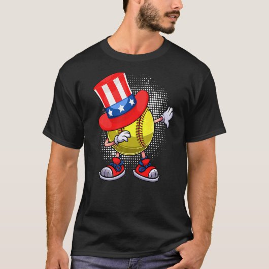 Dabbing Softball Ball & oom Sam Pet American 4th T-shirt (Voorkant)