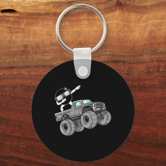 Dabbing Solar Eclipse Monster Truck Fun Boys Kinde Sleutelhanger (Voorkant)