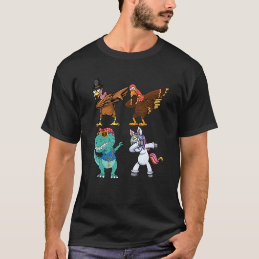 Dabbing Squad turkey unicorn dinosaur thanksgiving T-shirt (Voorkant)