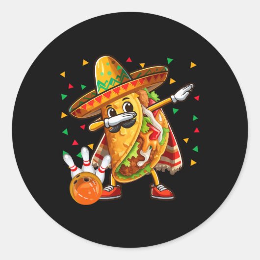 Dabbing Taco Bowling Spelen Cinco De Mayo Speler Ronde Sticker (Voorkant)