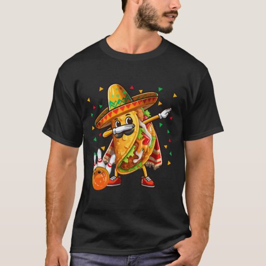Dabbing Taco spelen Bowling Cinco de Mayo Speler T-shirt (Voorkant)