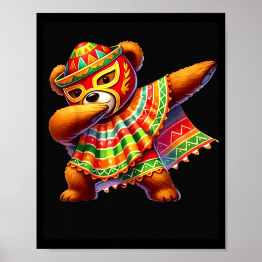 Dabbing Teddybeer Lucha Libre Cinco De Mayo Mexica Poster (Voorkant)