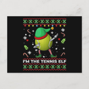 Dabbing Tennis Ball Elf Pet Kerstmis Ugly Sweater Uitnodiging Briefkaart