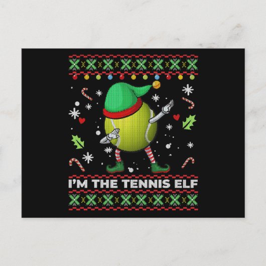 Dabbing Tennis Ball Elf Pet Kerstmis Ugly Sweater Uitnodiging Briefkaart (Voorkant)