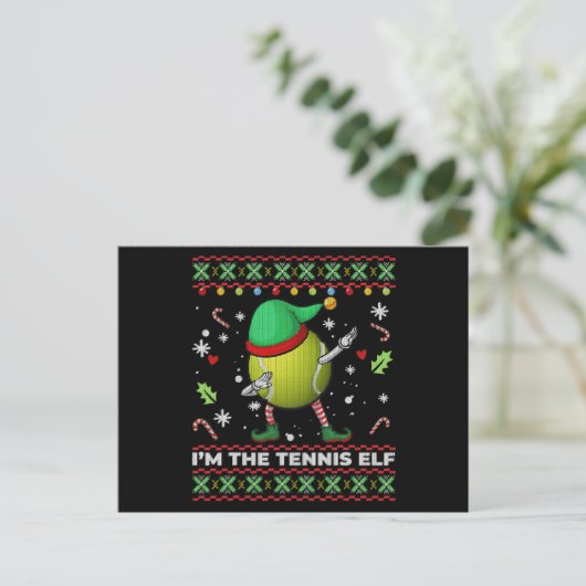 Dabbing Tennis Ball Elf Pet Kerstmis Ugly Sweater Uitnodiging Briefkaart (Staand voorkant)