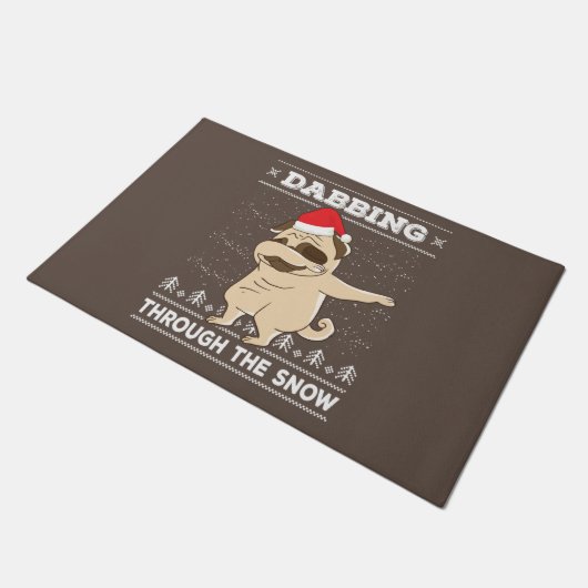 Dabbing Through The Snow Pug Ugly Christmas Sweate Deurmat (Schuin)