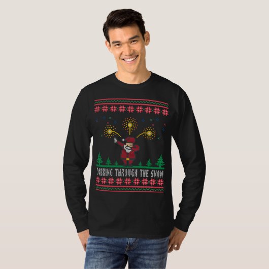 Dabbing through the Snow Santa Claus Ugly Sweater T-shirt (Voorkant volledig)