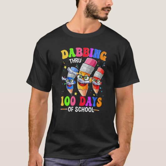 Dabbing Thru 100 Days Of School Crayon Teacher Kid T-shirt (Voorkant)