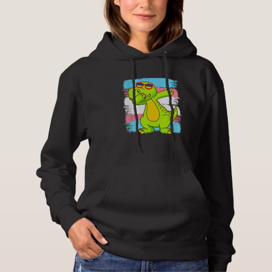 Dabbing Transaurus Rex Dinosaur Transgender Flag L Hoodie (Voorkant)