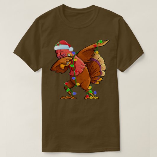 Dabbing Turkey Bird Xmas Lights Funny Santa Turkey T-shirt (Design voorkant)