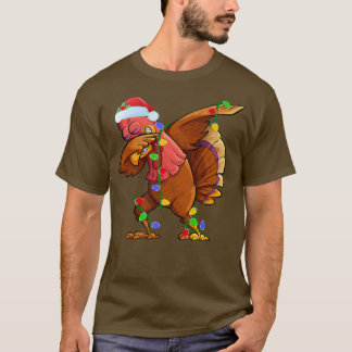 Dabbing Turkey Bird Xmas Lights Funny Santa Turkey T-shirt