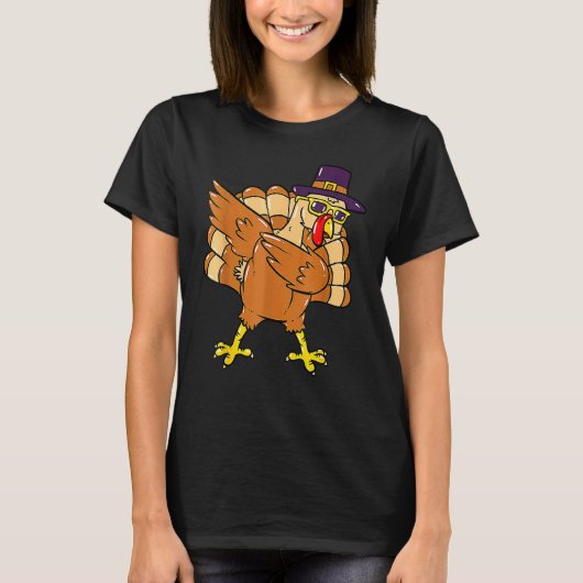 Dabbing Turkey Thanksgiving Day Pilgrim Boys Girls T-shirt (Voorkant)