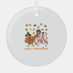 dabbing turkije eenhoorn Thanksgiving voor meisjes Glas Ornament
